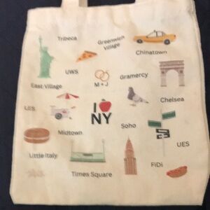 🌸 I ❤️ NY City Landmark Small Canvas Tote  
Bag - Cream with Multicolor Prints